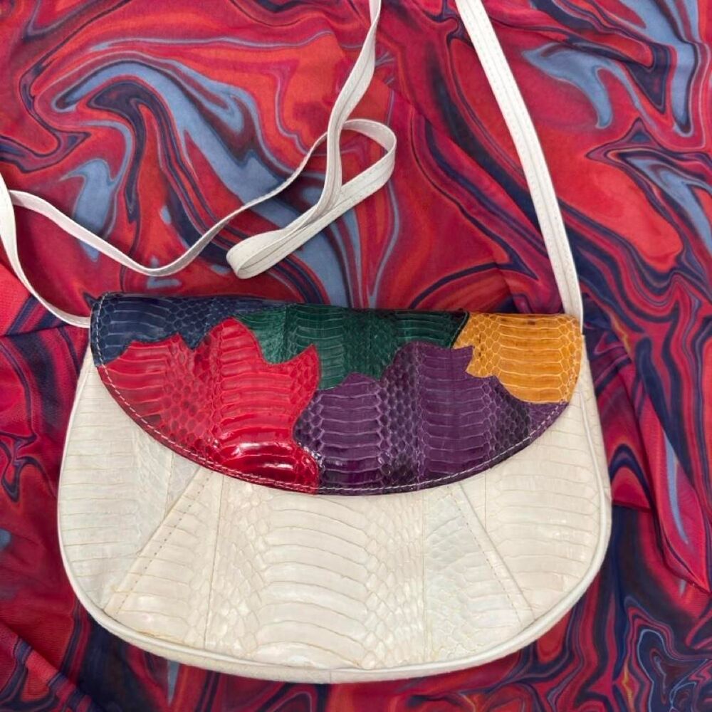 Vintage J. Renee Rainbow Patchwork Exotic Eel Skin Crossbody Flap Bag